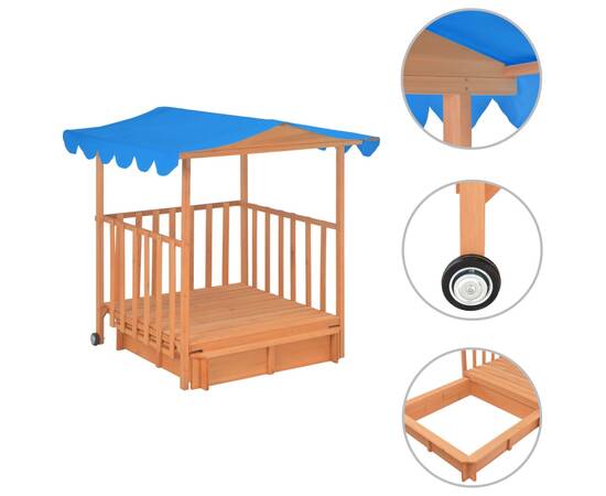 Casă de joacă pentru copii cu groapă nisip albastru lemn brad, 2 image