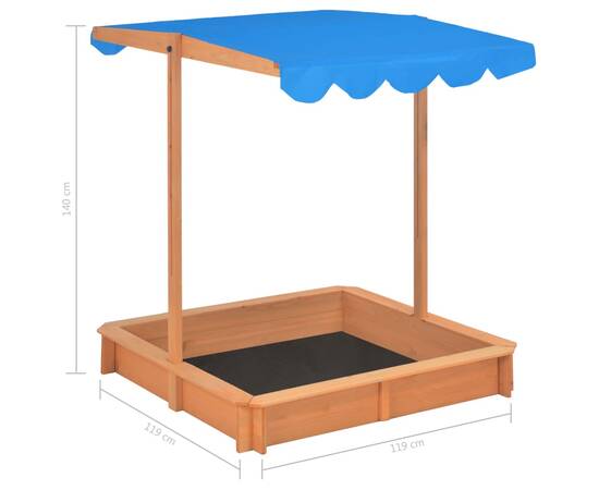 Cutie de nisip cu acoperiș ajustabil albastru lemn de brad uv50, 10 image