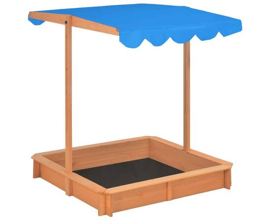 Cutie de nisip cu acoperiș ajustabil albastru lemn de brad uv50, 3 image