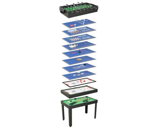 Masă de jocuri multiple 15-în-1, 121 x 61 x 82 cm, negru