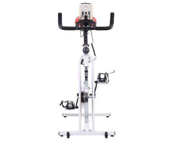 Bicicletă antrenament fitness, cu senzori puls, alb și roșu, 4 image