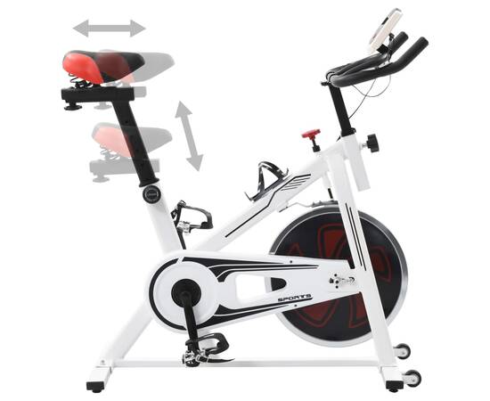 Bicicletă antrenament fitness, cu senzori puls, alb și roșu, 3 image