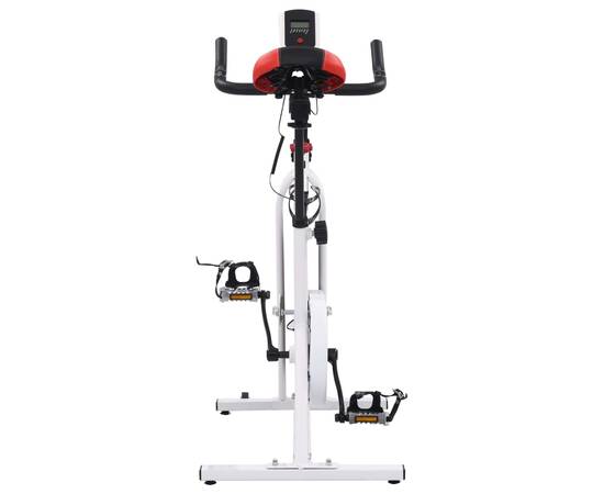 Bicicletă antrenament fitness, cu senzori puls, alb și roșu, 5 image