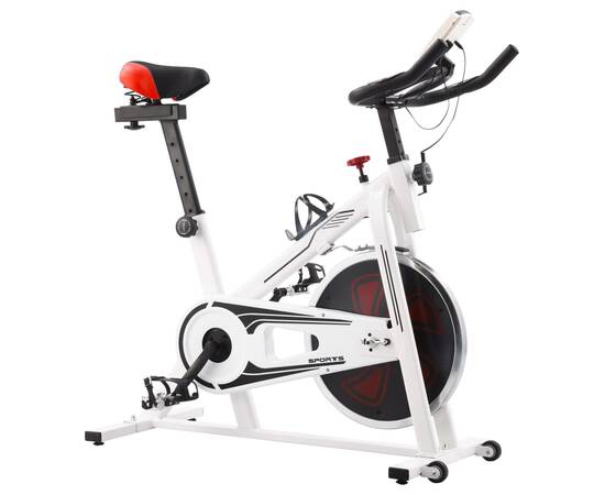 Bicicletă antrenament fitness, cu senzori puls, alb și roșu, 2 image