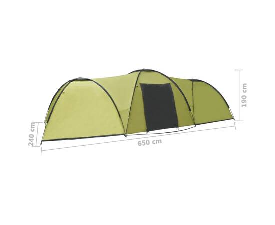 Cort camping tip iglu, 8 persoane, verde, 650 x 240 x 190 cm, 9 image
