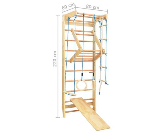 Set de joacă pentru cățărat de interior cu scări și inele, lemn, 8 image