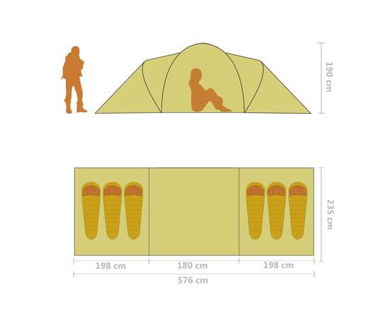 Cort camping, 6 persoane, gri și portocaliu, 11 image