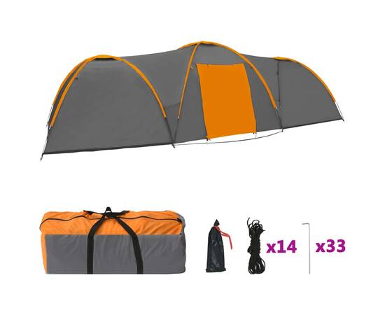 Cort camping tip iglu, 8 pers., gri/portocaliu, 650x240x190 cm, 3 image