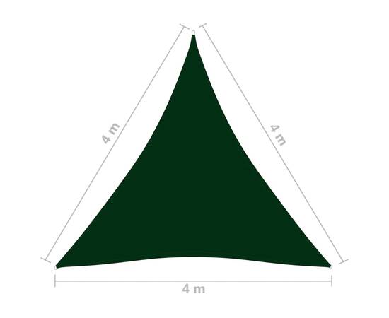 Parasolar, verde închis, 4x4x4m, țesătură oxford, triunghiular, 6 image