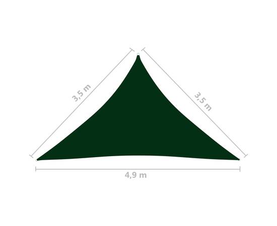 Parasolar, verde, 3,5x3,5x4,9 m, țesătură oxford, triunghiular, 6 image