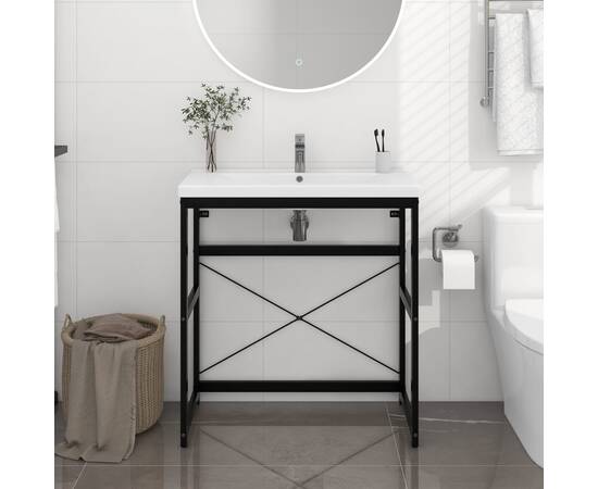 Cadru chiuvetă de baie, negru, 79x38x83 cm, fier