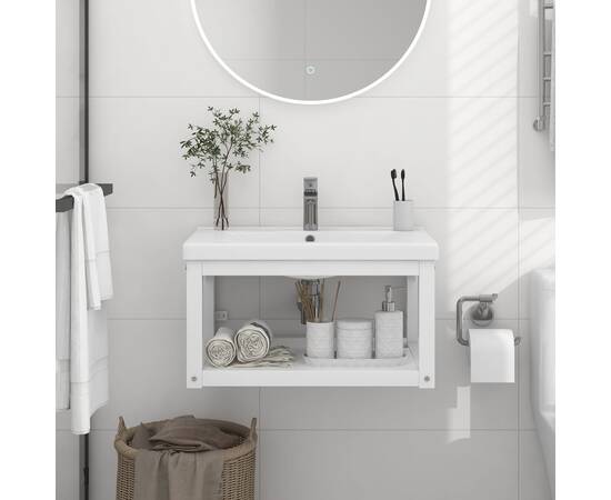 Cadru chiuvetă de baie pentru perete, alb, 59x38x31 cm, fier