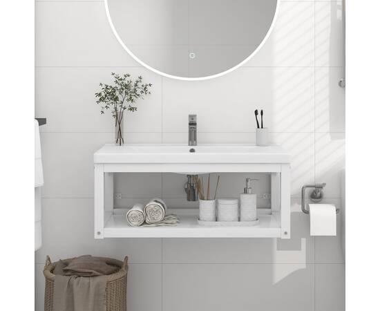 Cadru chiuvetă de baie pentru perete, alb, 79x38x31 cm, fier