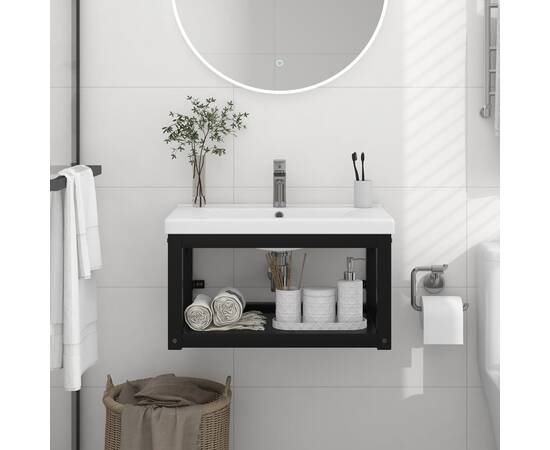 Cadru chiuvetă de baie pentru perete, negru, 59x38x31 cm, fier