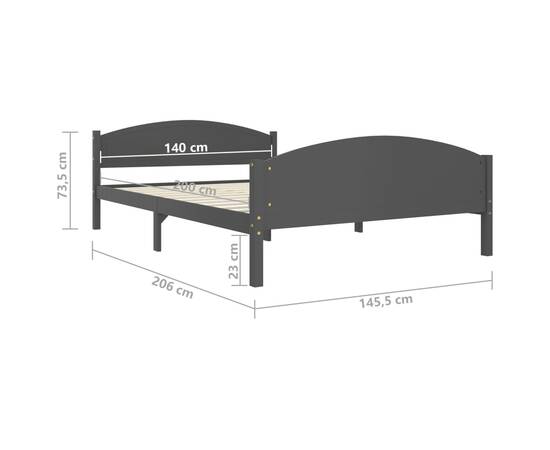 Cadru de pat, gri închis, 140x200 cm, lemn masiv pin, 7 image