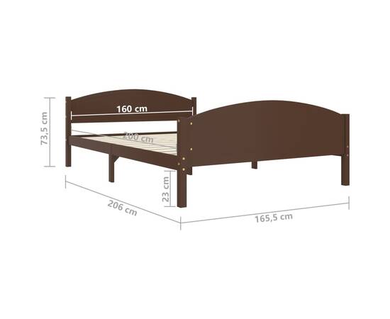 Cadru de pat, maro închis, 160x200 cm, lemn masiv de pin, 7 image