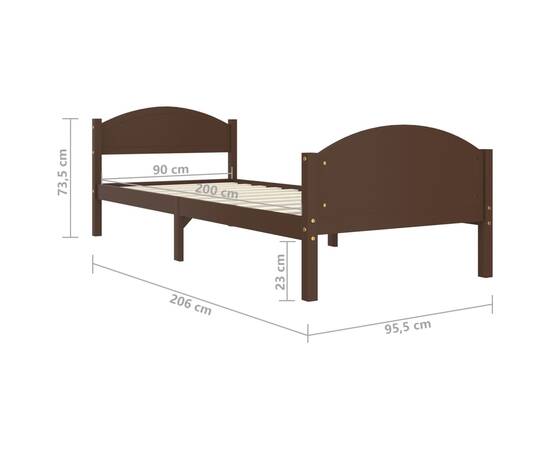 Cadru de pat, maro închis, 90x200 cm, lemn masiv de pin, 7 image
