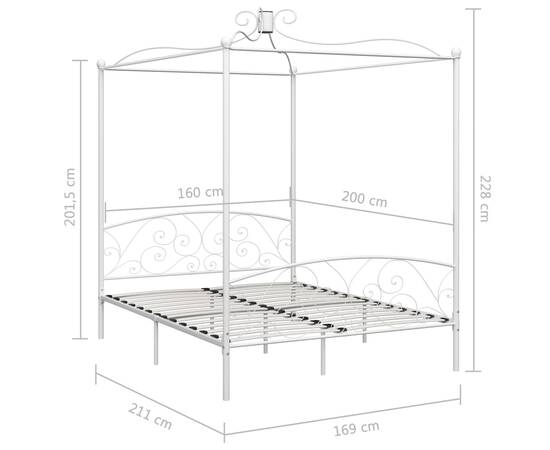 Cadru de pat cu baldachin, alb, 160 x 200 cm, metal, 5 image