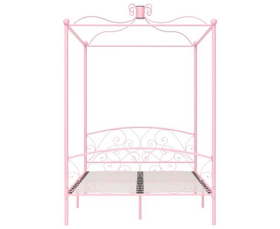 Cadru de pat cu baldachin, roz, 120 x 200 cm, metal, 3 image