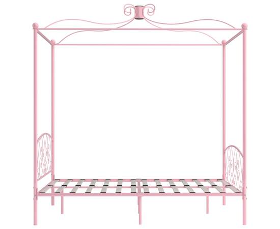 Cadru de pat cu baldachin, roz, 120 x 200 cm, metal, 4 image