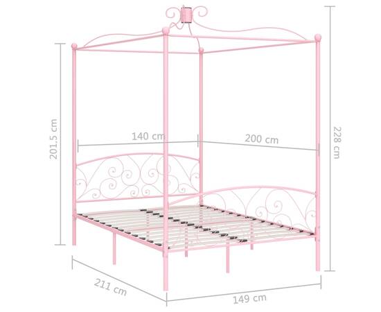 Cadru de pat cu baldachin, roz, 140 x 200 cm, metal, 6 image