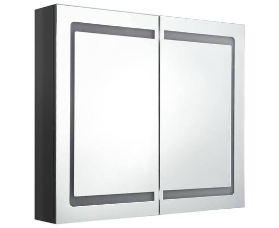 Dulap de baie cu oglindă și led, negru strălucitor, 80x12x68 cm, 3 image