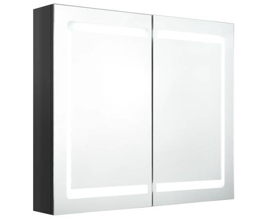 Dulap de baie cu oglindă și led, negru strălucitor, 80x12x68 cm, 2 image