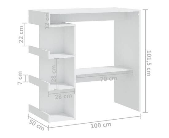 Masă bar cu raft de depozitare, alb, 100x50x101,5 cm, pal, 7 image