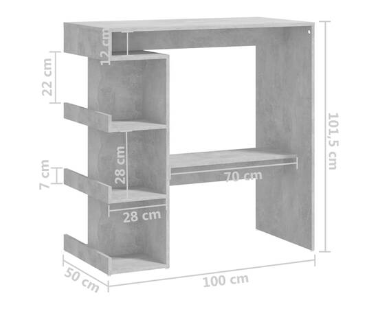 Masă bar cu raft de depozitare, gri beton, 100x50x101,5 cm, pal, 7 image