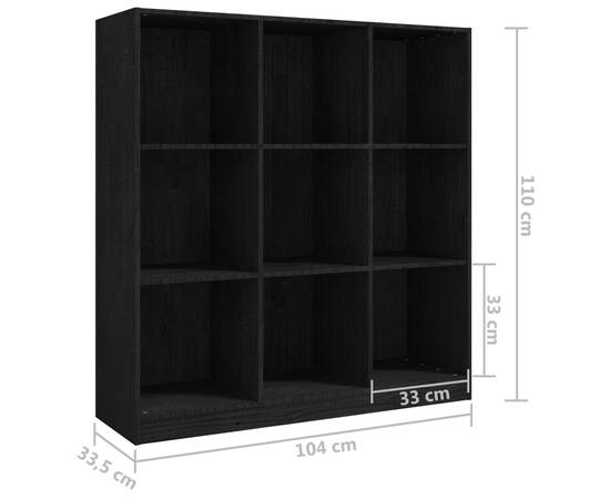 Bibliotecă/separator cameră negru 104x33,5x110cm lemn masiv pin, 8 image