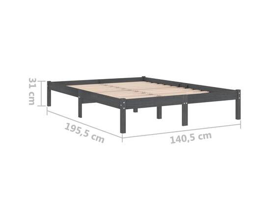 Cadru de pat uk double, gri, 135x190 cm, lemn masiv de pin, 8 image