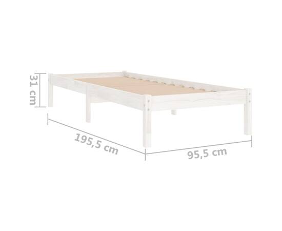 Cadru de pat uk single, alb, 90x190 cm, lemn masiv de pin, 8 image