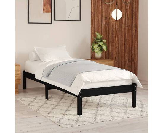 Cadru de pat uk single, negru, 90x190 cm, lemn masiv de pin