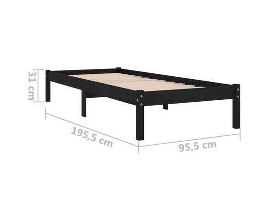 Cadru de pat uk single, negru, 90x190 cm, lemn masiv de pin, 8 image
