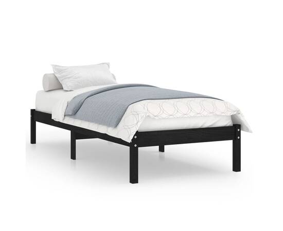 Cadru de pat uk single, negru, 90x190 cm, lemn masiv de pin, 2 image