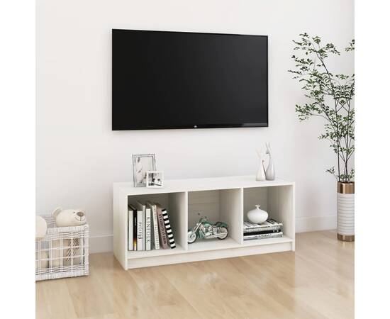 Comodă tv, alb, 104x33x41 cm, lemn masiv de pin