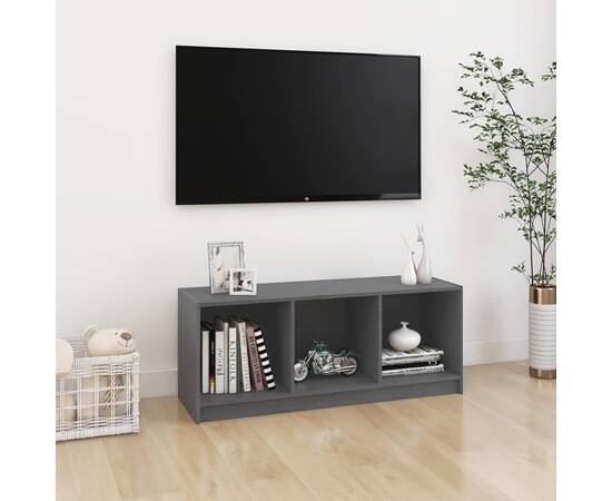 Comodă tv, gri, 104x33x41 cm, lemn masiv de pin