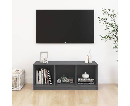 Comodă tv, gri, 104x33x41 cm, lemn masiv de pin, 3 image