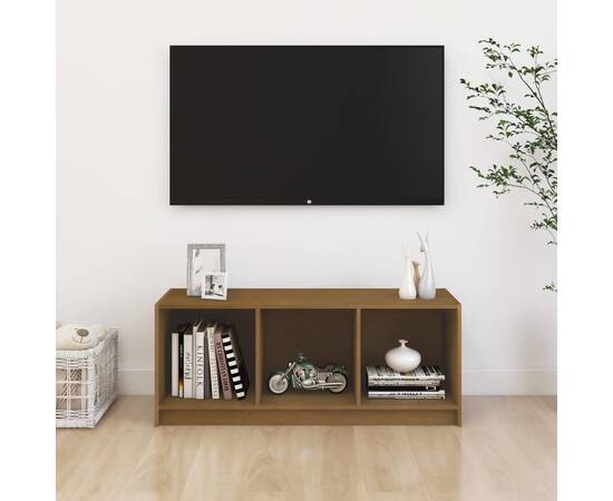 Comodă tv, maro miere, 104x33x41 cm, lemn masiv de pin, 3 image