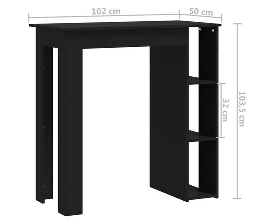 Masă de bar cu raft, negru, 102x50x103,5 cm, pal, 7 image