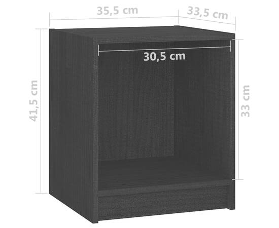 Noptieră, negru, 35,5x33,5x41,5 cm, lemn masiv de pin, 7 image