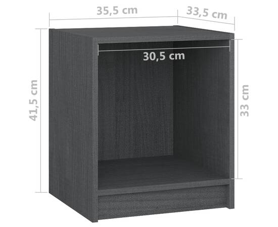 Noptiere, 2 buc., gri, 35,5x33,5x41,5 cm, lemn masiv de pin, 9 image