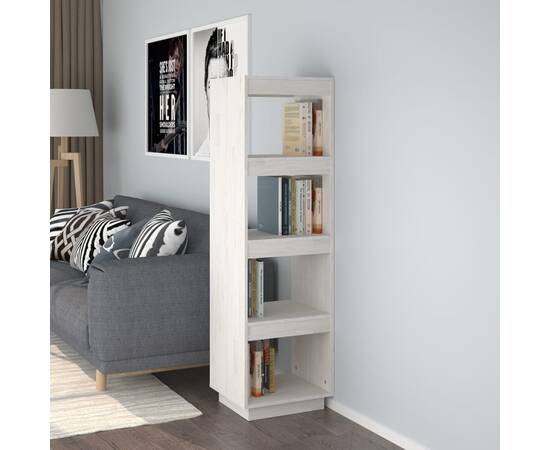 Bibliotecă/separator cameră, alb, 40x35x135 cm, lemn masiv pin