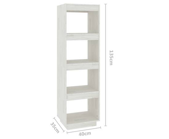 Bibliotecă/separator cameră, alb, 40x35x135 cm, lemn masiv pin, 8 image