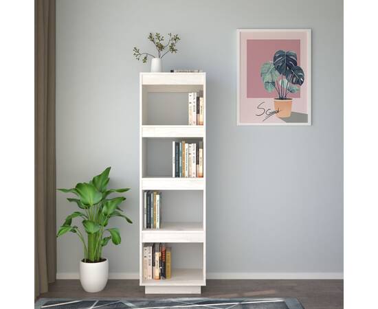 Bibliotecă/separator cameră, alb, 40x35x135 cm, lemn masiv pin, 3 image