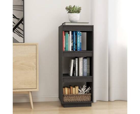 Bibliotecă/separator cameră gri 40x35x103 cm lemn masiv de pin