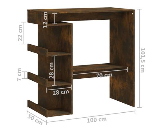Masă de bar cu raft depozitare stejar afumat 100x50x101,5cm pal, 7 image