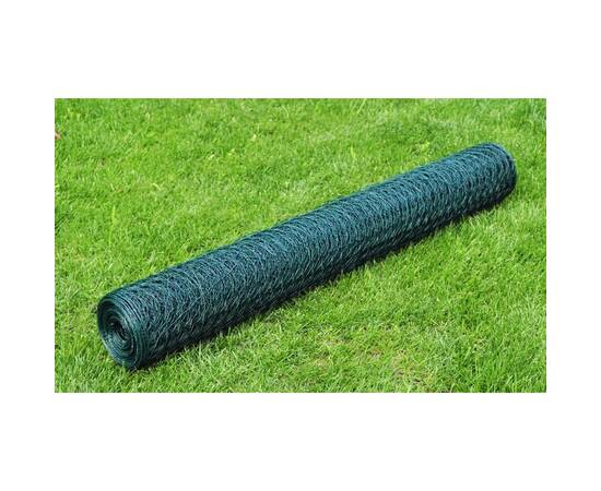 Plasă de sârmă găini, verde, 25 x 1 m, oțel galvanizat cu pvc