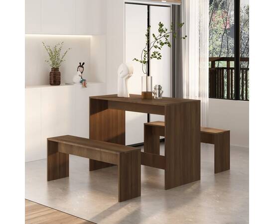 Set mobilier de bucătărie, 3 piese, maro, stejar, pal, 3 image