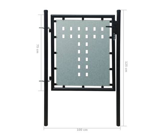Poartă de gard cu o ușă, negru, 100x125 cm, 5 image